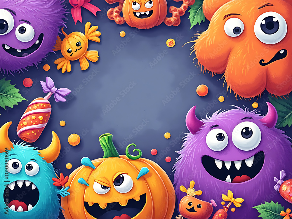 Naklejka premium Monster Candyland: Cute Cartoon Creatures on Textured Paper