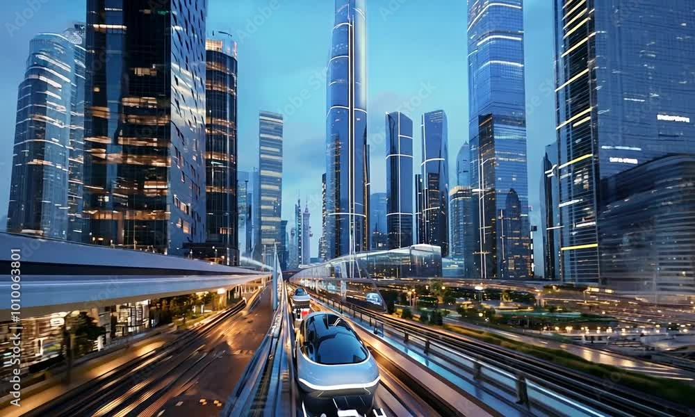 Futuristic Cityscape with Automated Vehicles Futuristic Cityscape with Automated Vehicles
