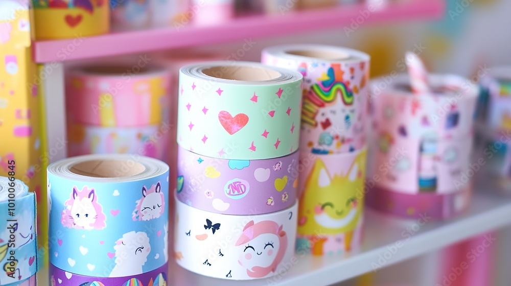 A delightful collection of kawaii tape rolls featuring adorable designs and vibrant colors, perfect for crafting, decorating, and personalizing your space. Each tape roll showcases unique patterns, A delightful collection of kawaii tape rolls featuring adorable designs and vibrant colors, perfect for crafting, decorating, and personalizing your space. Each tape roll showcases unique patterns,