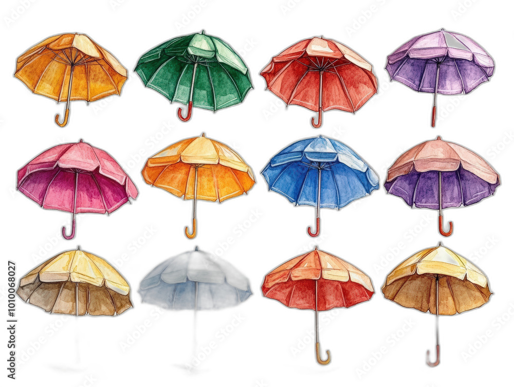 Whimsical Beach Umbrella Collection - Colorful Children's Book Illustration in Minimal Cartoon Style Whimsical Beach Umbrella Collection - Colorful Children's Book Illustration in Minimal Cartoon Style