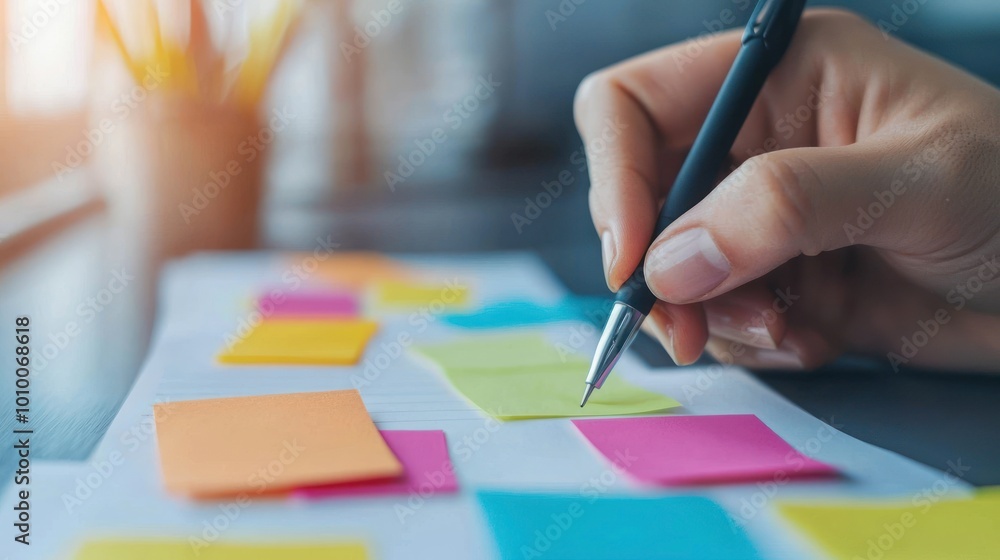 Productive Consulting Session - Handwriting Key Points on Sticky Notes for Quick Business Ideas Productive Consulting Session - Handwriting Key Points on Sticky Notes for Quick Business Ideas
