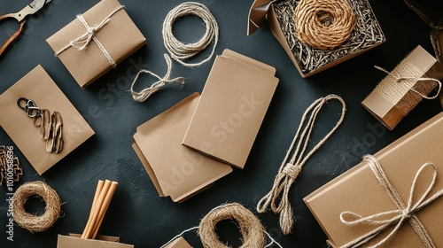 A collection of eco-friendly kraft bags and boxes showcasing sustainable packaging solutions for various needs. These versatile kraft bags and boxes come in different sizes and designs, 