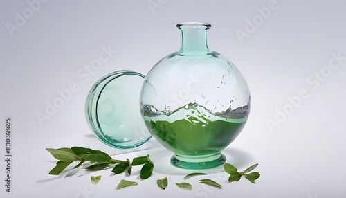 A serene image of a broken vase, implying accident background and botanical elements. photo