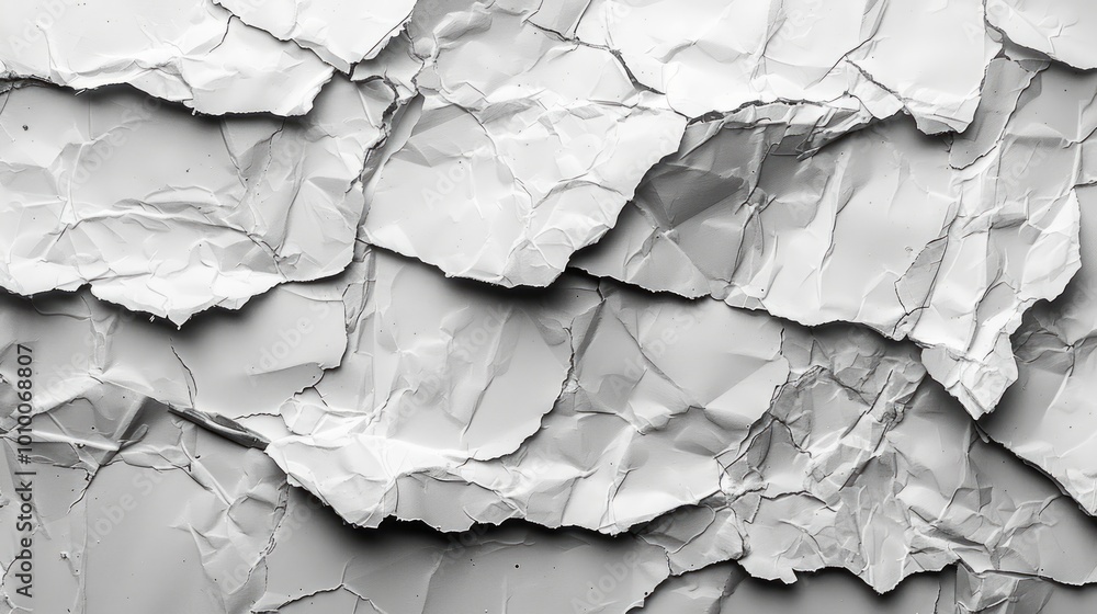 A close-up of a crumpled white paper texture. The paper is wrinkled and creased, creating an abstract pattern. A close-up of a crumpled white paper texture. The paper is wrinkled and creased, creating an abstract pattern.