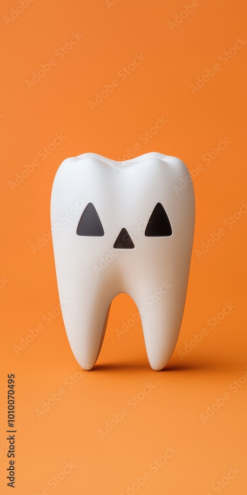 Halloween Tooth Figurine with Jack o Lantern Face on Orange Background Halloween Tooth Figurine with Jack o Lantern Face on Orange Background