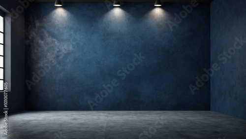 empty dark interior with blue wall