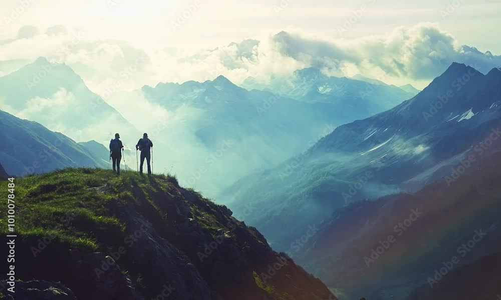 Two Hikers on Mountain Peak Two Hikers on Mountain Peak