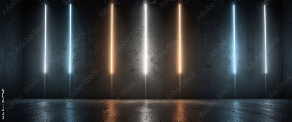 Obraz premium Bright blue spotlight illuminating a dark stage in a concert setting