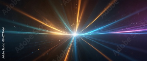 A vibrant abstract background featuring glowing rays and bursts of blue light, creating a dynamic and energetic cosmic atmosphere