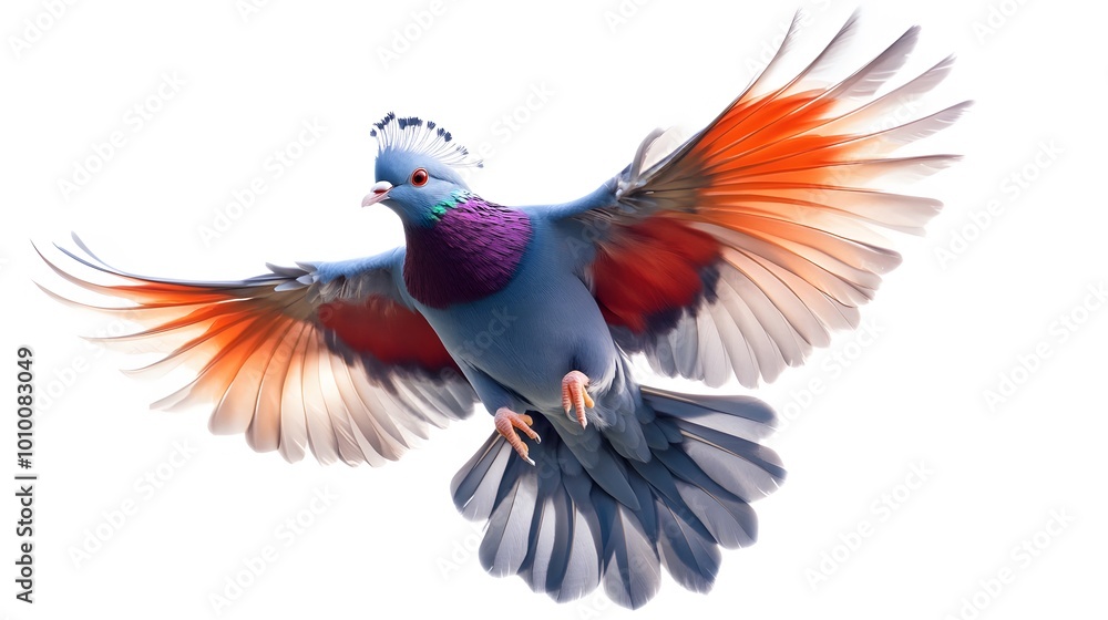 Obraz premium Victoria Crowned Pigeon Bird Flying on White Background, Photo Realistic, Wallpaper, Cover and Screen for Smartphone, PC, Laptop, 9:16 and 16:9 Format