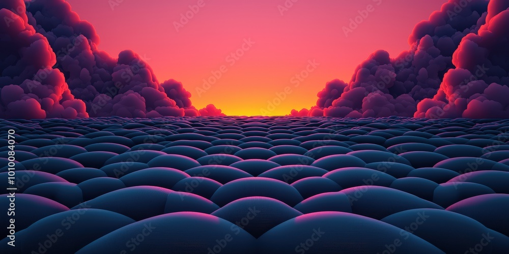 Obraz premium Abstract Sunset Over a Field of Bumpy Clouds in Pink and Blue