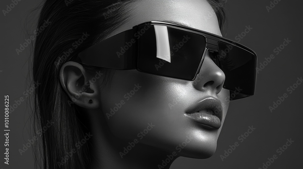 Futuristic Fashion Portraits with Bold Sunglasses in Minimalistic Black and White Futuristic Fashion Portraits with Bold Sunglasses in Minimalistic Black and White
