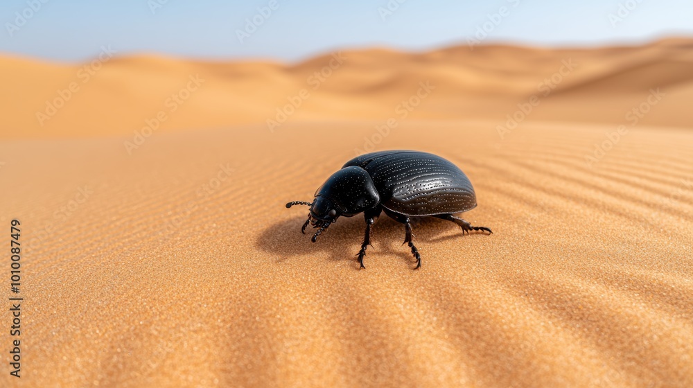 Beetle crawling on desert sand dune Beetle crawling on desert sand dune