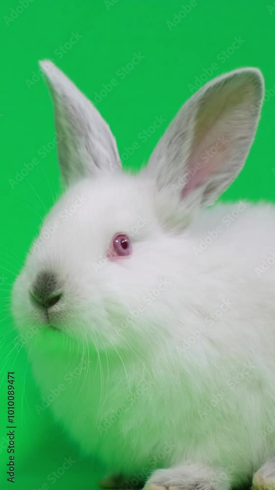 Funny fluffy white rabbit on a green background. Funny fluffy white rabbit on a green background.