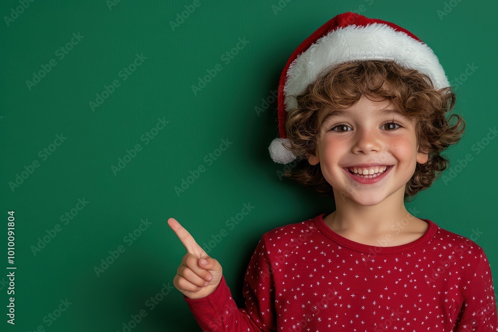 smiling child in santa hat on green background smiling child in santa hat on green background