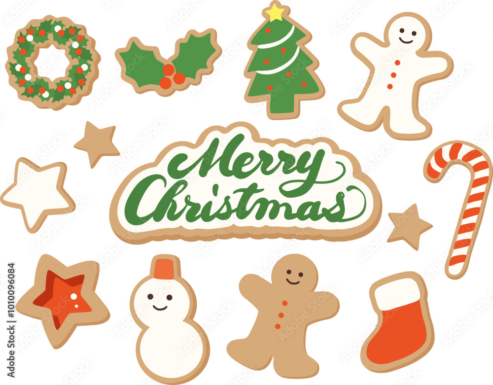Naklejka premium クリスマスのジンジャークッキーのベクターイラストセット