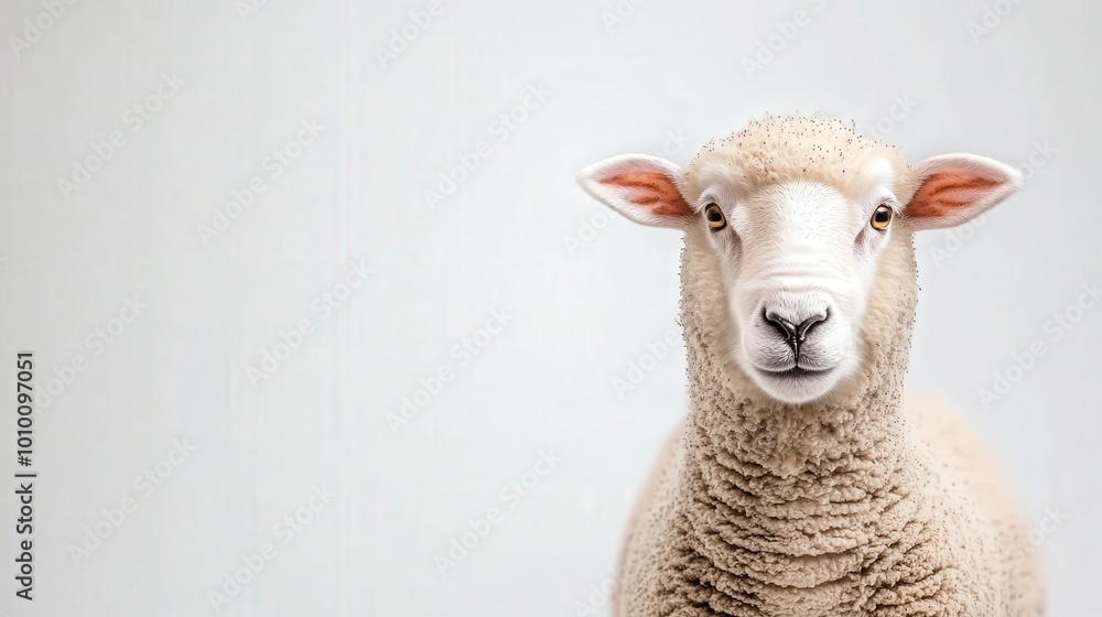 Fluffy Sheep Portrait Farm Animal Isolated on White Background Fluffy Sheep Portrait Farm Animal Isolated on White Background