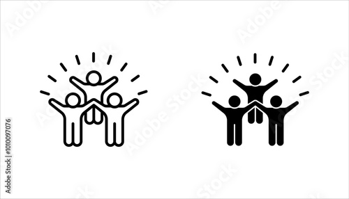 icon set of group of happy people, fun team, party, feelings of joy expression, vector illustration on white background.