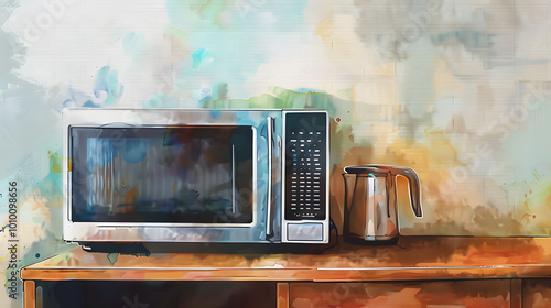 Wallpaper Mural Microwave Office Equipment Watercolor Torontodigital.ca