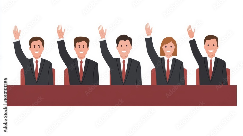 Business People Raising Hands in Meeting Illustration Business People Raising Hands in Meeting Illustration