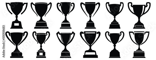 Trophy silhouette set vector design big pack of award illustration and icon