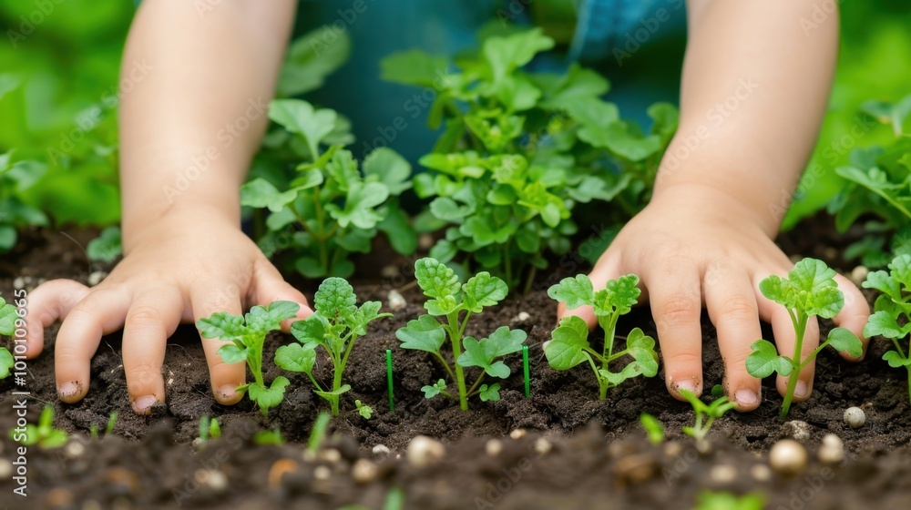 Growing Plants with Careful Hands in Fresh Soil Growing Plants with Careful Hands in Fresh Soil