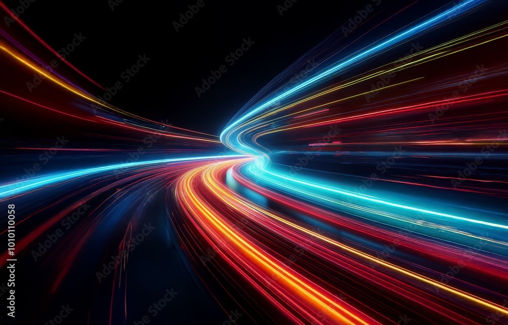 Abstract glowing lines in shades of blue, yellow, red, and orange create a dynamic pattern against a black background. Abstract glowing lines in shades of blue, yellow, red, and orange create a dynamic pattern against a black background.