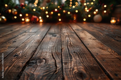 Cozy Ambiance: Wood Flooring with Christmas Lights Behind Table