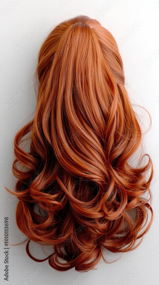 Naklejka premium Long Red Curly Ponytail Hairstyle Hair Extension Isolated on White Background