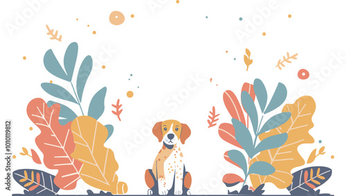 Dog with Nature theme frame vector doodle art design