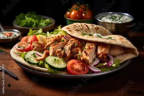 Grilled Chicken Pita with Fresh Vegetables and Tzatziki Sauce