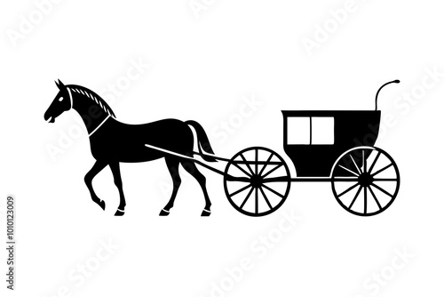  Horse and Carriage Silhouette Horse Pulling Vintage Carriage