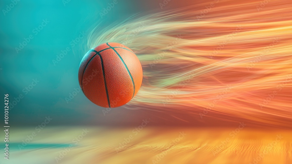 A basketball flying through a stream of light A basketball flying through a stream of light