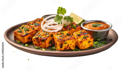 Delicious Paneer Tikka Indian Street Food Isolated PNG on White Background