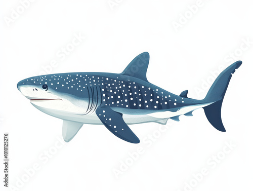 Minimalist Paper Cut Style Illustration of Isolated Whale Shark in Adobe Illustrator with Muted Colors on White Background