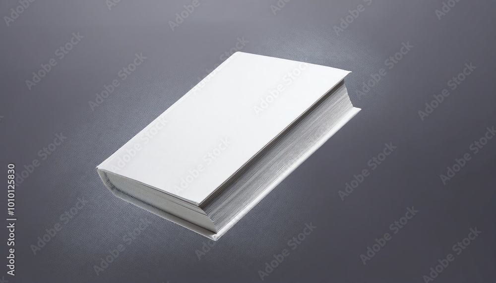 A minimalist representation of a closed book with white cover resting on a light surface. A minimalist representation of a closed book with white cover resting on a light surface.
