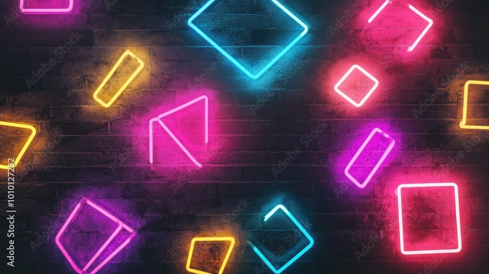 Neon abstract shapes illuminate the background Neon abstract shapes illuminate the background