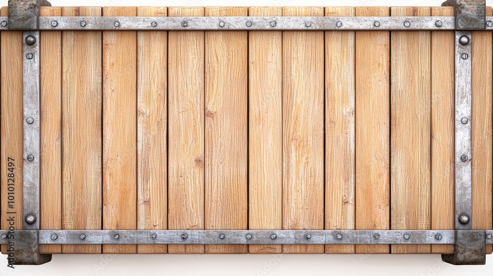 Wooden Crate Top View with Metal Straps and Rivets Rustic Texture Background Wooden Crate Top View with Metal Straps and Rivets Rustic Texture Background