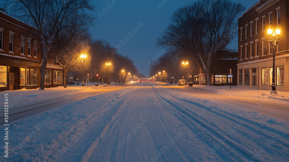 Snow-Covered City Street at Night Snow-Covered City Street at Night