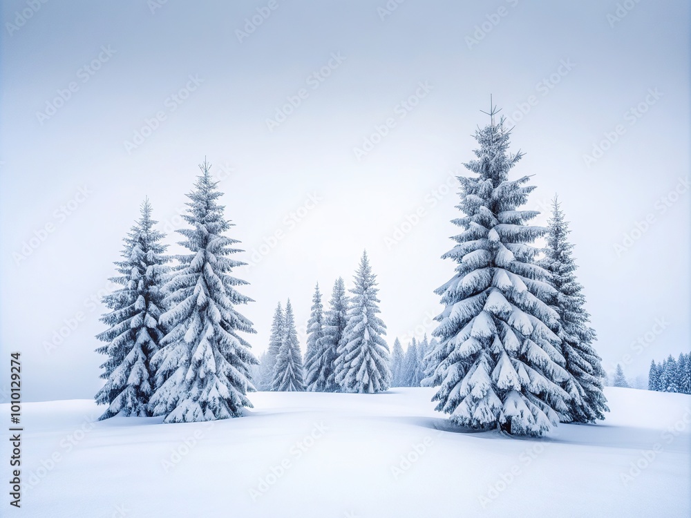 Serene winter abstract minimal vertical background featuring snow-covered fir trees standing tall amidst a tranquil white landscape with ample copy space. Serene winter abstract minimal vertical background featuring snow-covered fir trees standing tall amidst a tranquil white landscape with ample copy space.