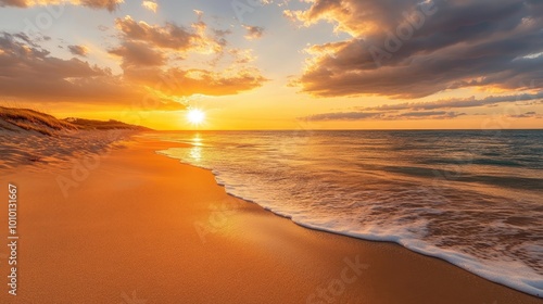 Serene Sunset Over Tranquil Beach Landscape