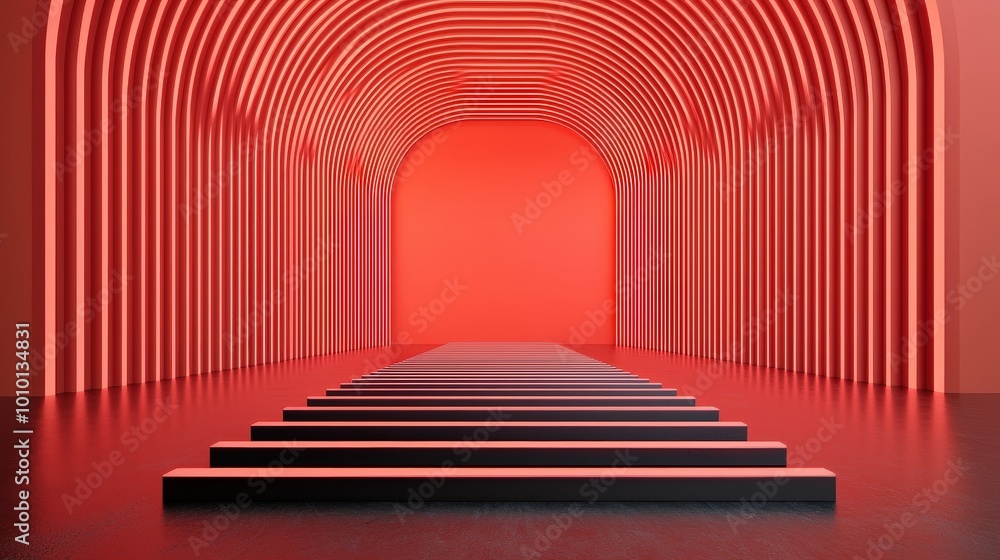 Abstract Red Archway with Stairs Minimalist Interior Design Abstract Red Archway with Stairs Minimalist Interior Design