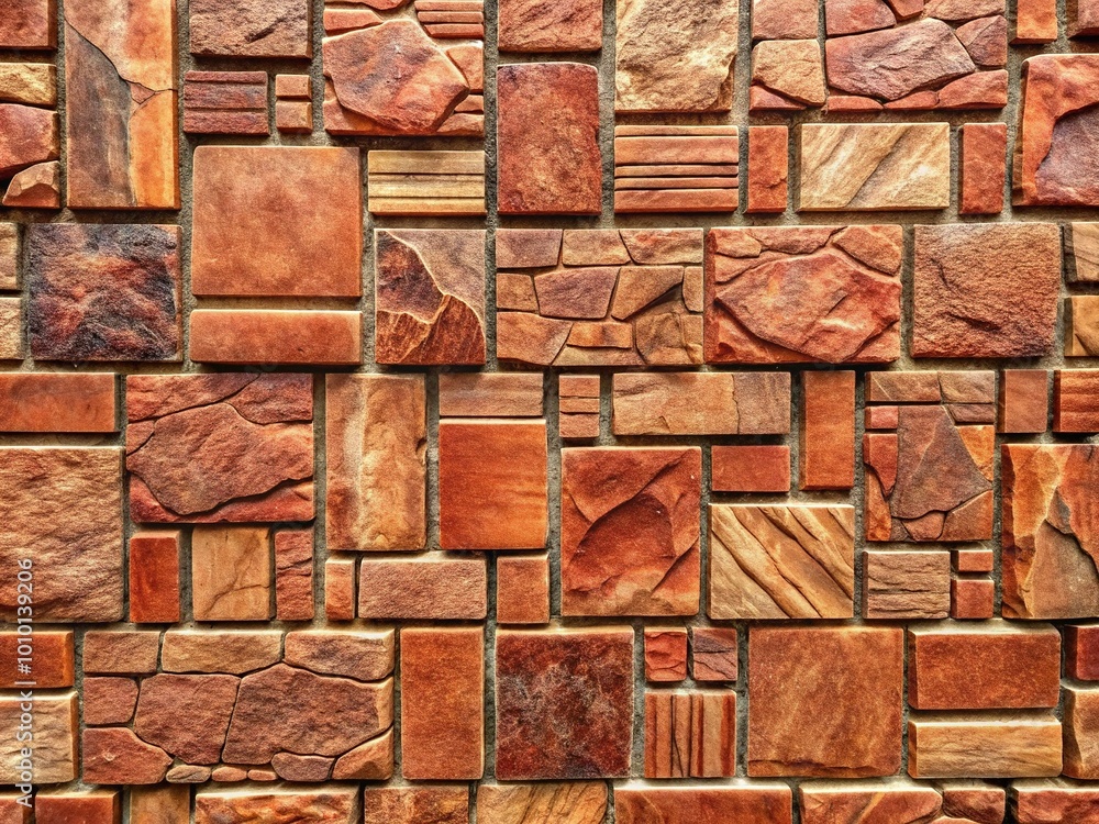 Rustic brown red stone texture with random parking tile design, used as exterior wall cladding, and engraved stone design for floor and wall tiles, paving. Rustic brown red stone texture with random parking tile design, used as exterior wall cladding, and engraved stone design for floor and wall tiles, paving.