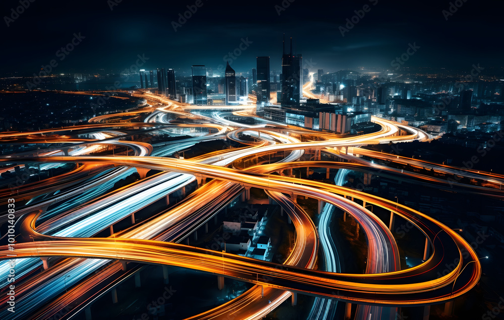 Nighttime city traffic with bright lights of cars driving by. Nighttime city traffic with bright lights of cars driving by.