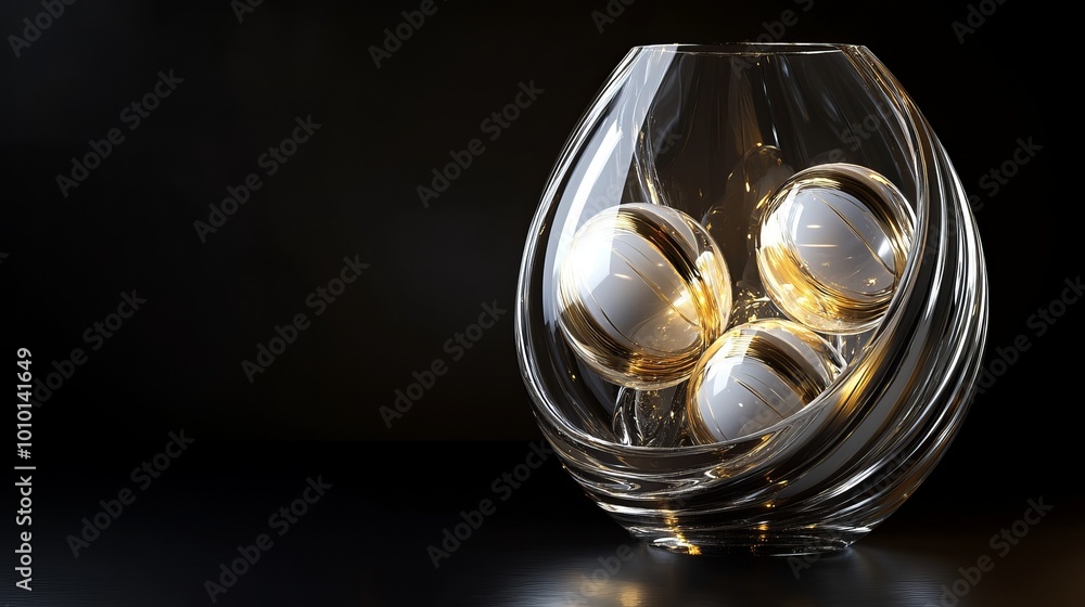 Merry Christmas and Happy New Year background. Realistic 3D design. Abstract Christmas glass transparent decorative white balls with swirling gold patterns. New Year's holiday objects. Merry Christmas and Happy New Year background. Realistic 3D design. Abstract Christmas glass transparent decorative white balls with swirling gold patterns. New Year's holiday objects.