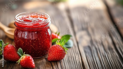 Wallpaper Mural Sweet and healthy strawberry fruit jam in glass jar on wooden kitchen table Torontodigital.ca