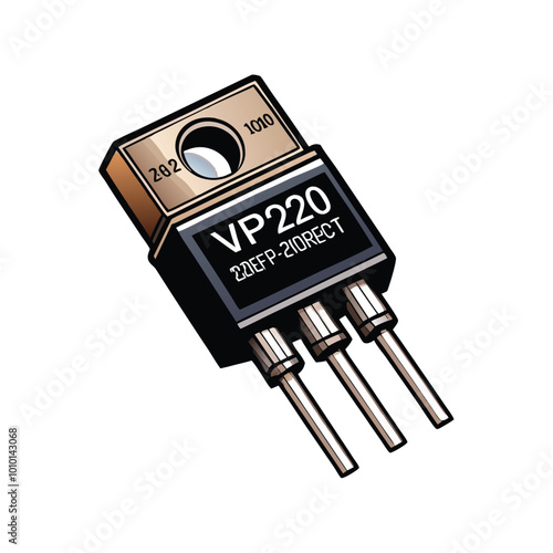 Realistic vector illustration of a voltage regulator chip in a 3D style.