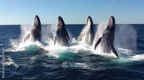 Majestic Humpback Whales Breaching in Crystal Clear Waters