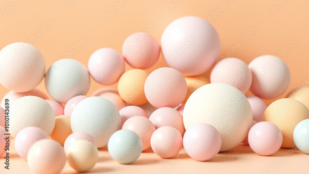 A serene arrangement of soft pastel-hued spheres and balls subtly contrasts with a warm beige background, evoking a sense of peaceful modernity and visual harmony. A serene arrangement of soft pastel-hued spheres and balls subtly contrasts with a warm beige background, evoking a sense of peaceful modernity and visual harmony.