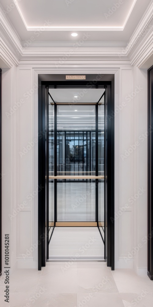 Fototapeta premium Modern Glass Elevator in Elegant Lobby Interior Design
